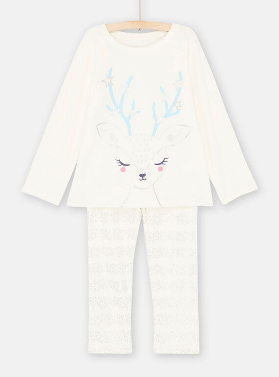 Pyjama in Ecru mit Rentiermuster für Mädchen SEFAPYJSTA / 23WH1154PYJ001