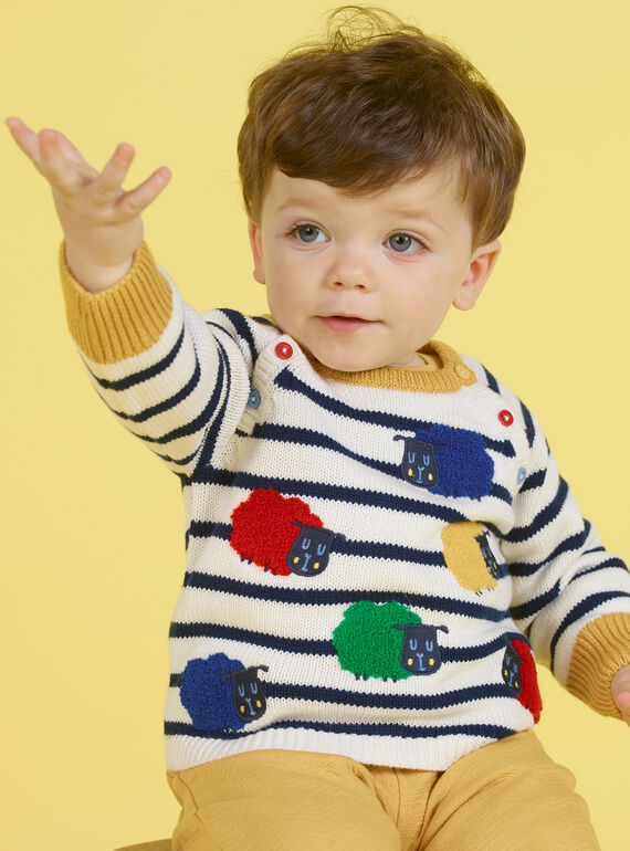 Ecru und marineblau gestreifter Pullover für Baby-Jungen MUMIXPUL / 21WG10J1PUL001