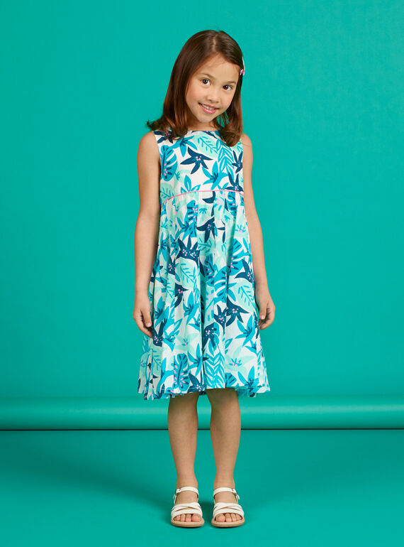 Baby Mädchen Weiß und Blau Foliage Print Kleid LAVEROB3 / 21S901Q1ROB001
