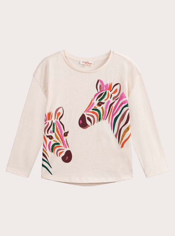 T-Shirt Ecru Animation Zebra für Mädchen  VAKOTEE1 / 24W90134TML114