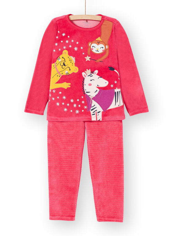 Kinder-Pyjama aus rosa Samt mit Tier-Glitzer-Muster für Mädchen LEFAPYJCOS / 21SH1155PYJD332