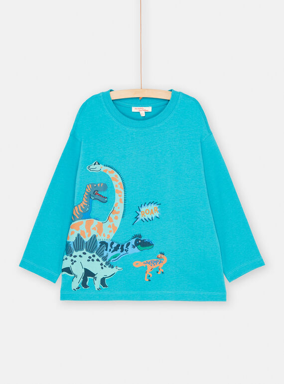Türkisfarbenes T-Shirt mit Dinosaurier-Motiven und Stickereien für Jungen SOVERTEE2 / 23W902J2TML209