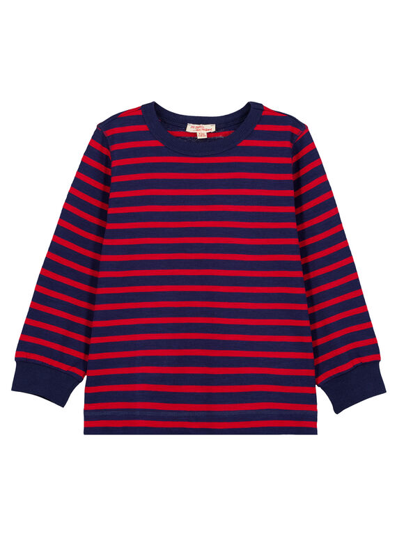 Gestreiftes Marine-T-Shirt mit langen Ärmeln in Granatrot GOJOTIRIB4 / 19W90241D32F518