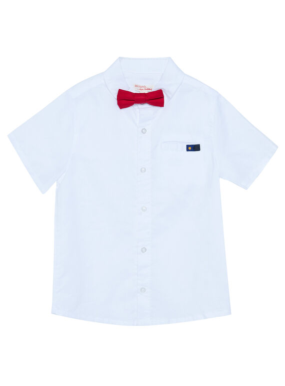 Einfarbig weißes Hemd mit kurzen Ärmeln und roter Fliege für Jungen JOWESHIRT / 20S90292CHM000