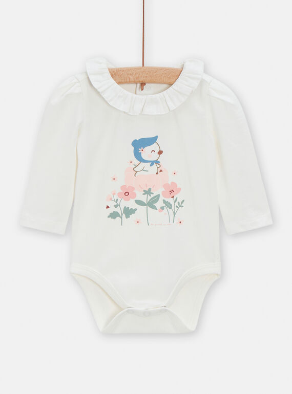 Baby-Mädchen-Body in Ecru mit Vogelmotiv VOU1BOD4 / 24WF03C1BOD001