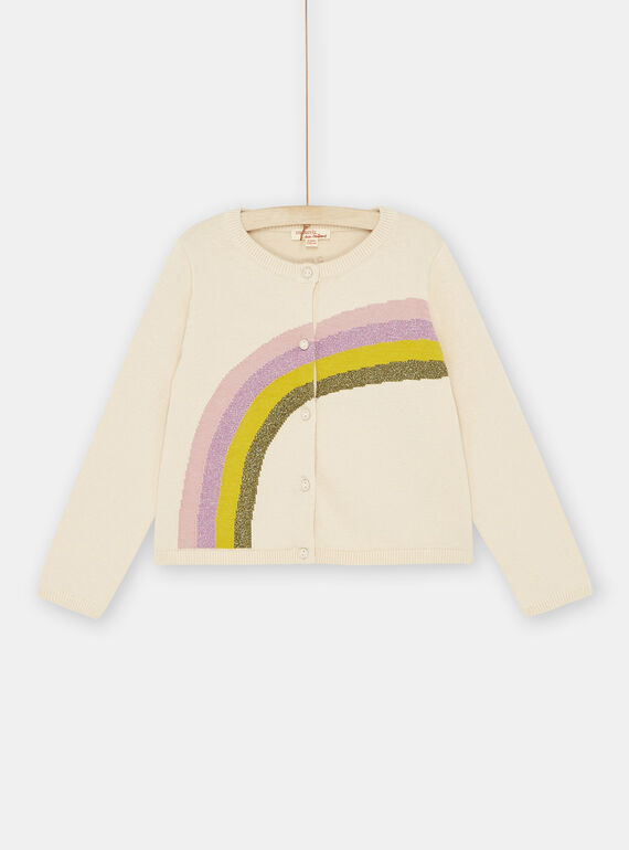 Strickjacke in Ecru mit Regenbogenmuster, Mädchen SAKYOCAR2 / 23W901I2CAR003