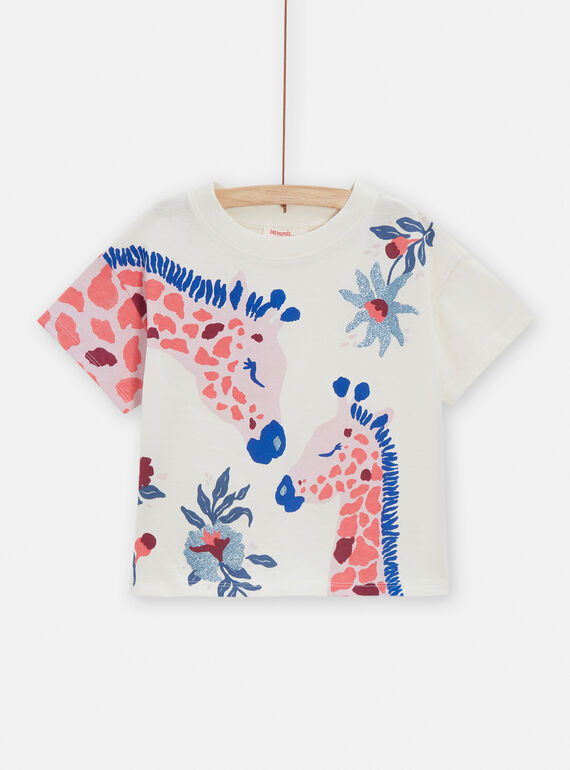 Mädchen-T-Shirt in Ecru mit Giraffen-Animation und Pailletten VADATI1 / 24W90121TMC001
