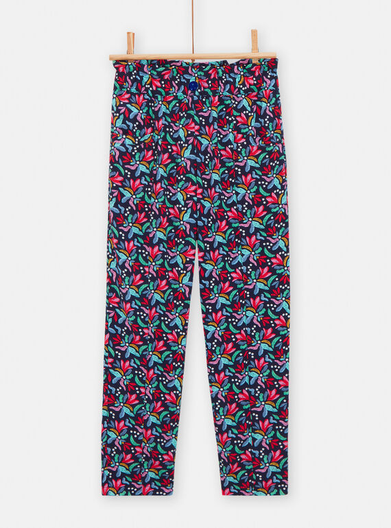 Fließende Mädchen-Hose in Blau mit Zierprint TACLUPANT / 24S901O1PANC211
