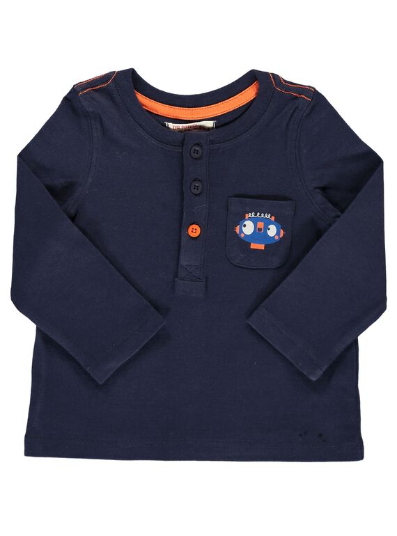Baby boys' navy blue long-sleeved T-shirt DUJOTUN3 / 18WG1038TMLC205