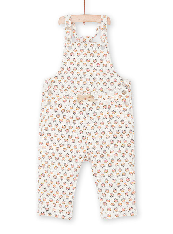 Baby Mädchen ecru und rosa Latzhose mit Baby Mädchen Blume drucken LIPOESAL / 21SG09Y1SAL001