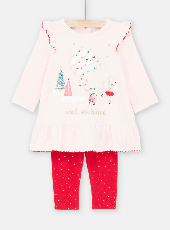 Pastellrosa und roter Weihnachtspyjama für Baby-Mädchen SEFIPYJNO / 23WH13T1PYJD326