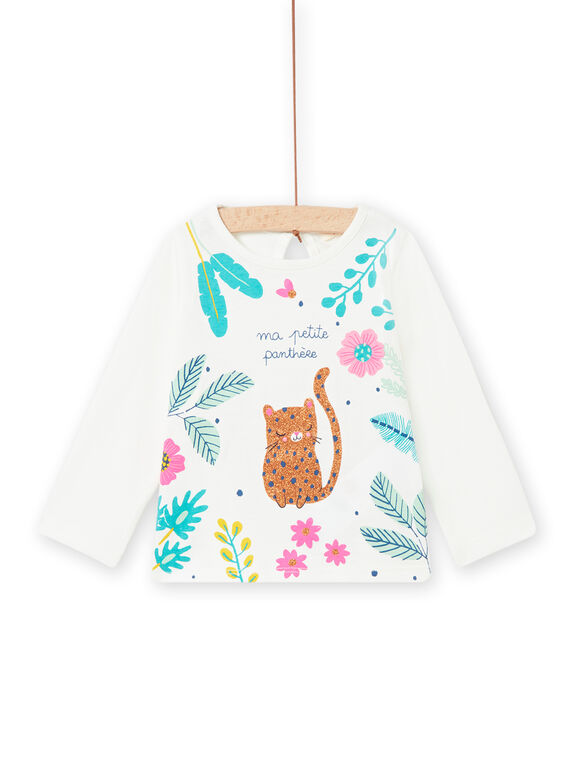 Ecru-T-Shirt mit Panther- und Blumenmuster für Baby Mädchen NIGATEE1 / 22SG09O1TML001