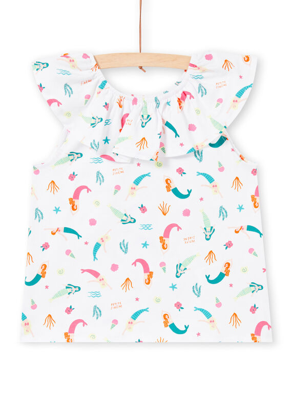 Meerjungfrauen und Fantasie bedrucktes T-Shirt mit gerafftem Kragen LABONTI1 / 21S901W4TMC000