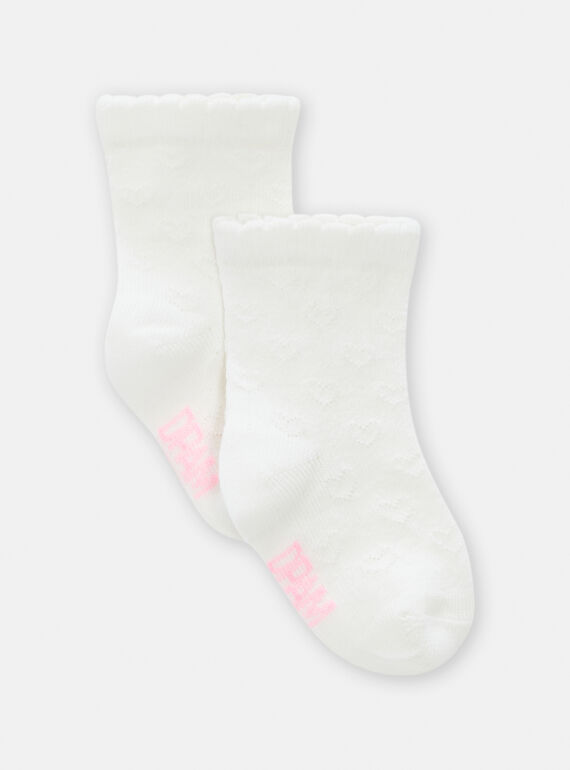Ecru Socken mit geprägtem Herzdruck für Baby-Mädchen TYIJOSOQ1 / 24SI0981SOQ001