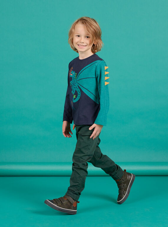 Dunkelgrüne Twill-Hose für Jungen MOTUPAN2 / 21W902K2PANG618