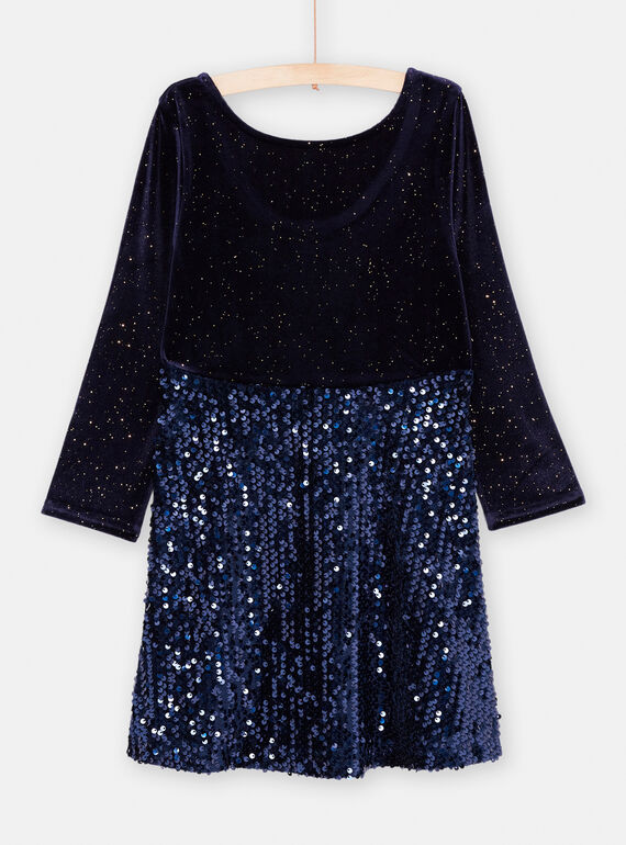 Marinekleid aus zwei Materialien für Mädchen SAWAYROB3 / 23W901S3ROB070