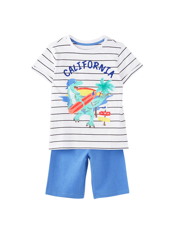 Blauer und naturweißer kurzer Kinderpyjama für Jungen JEGOPYCALI / 20SH12U3PYJ001