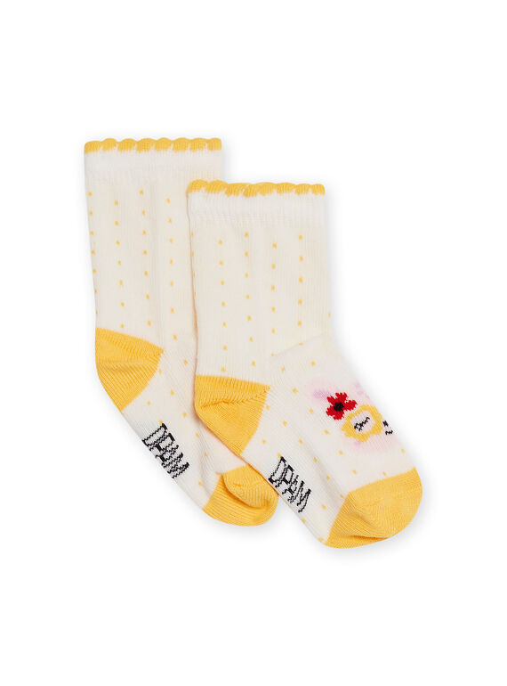 Ecru und gelbe Socken mit Tierkopfmuster Baby Mädchen NYILUSOQ / 22SI09P1SOQ001