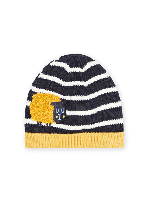 Schwarz-gelbe Strickmütze für einen Jungen MYUMIXBON1 / 21WI1052BONC234