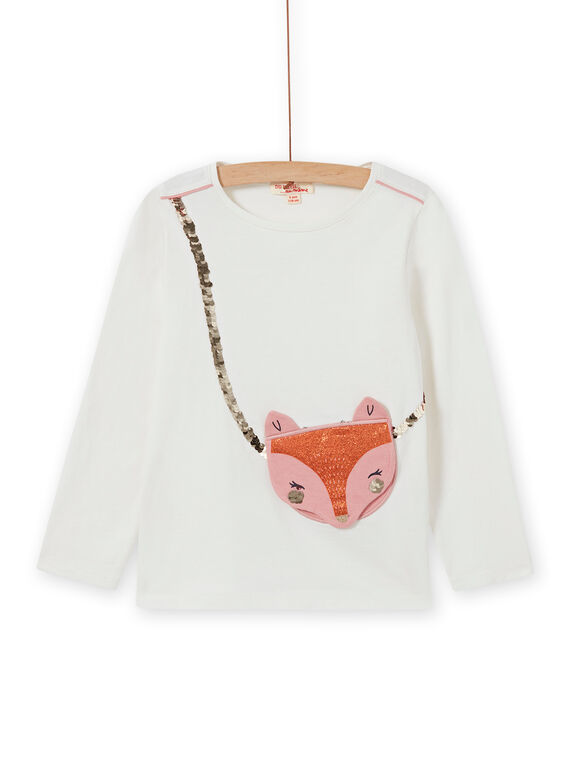 Baby-Mädchen-Wendefuchs- und Pailletten-T-Shirt in Ecru MASAUTEE1 / 21W901P2TML001