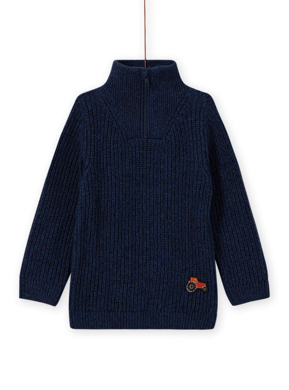Blauer Pullover für Jungen mit hohem Halsausschnitt und Traktor-Stickerei MOCOPUL / 21W902L1PUL219