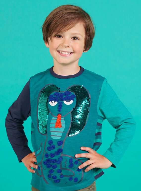 Türkisfarbenes T-Shirt mit Wendepailletten für Jungen MOTUTEE1 / 21W902K5TML714