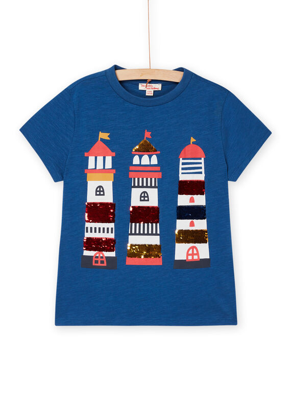 Blaues T-Shirt mit Leuchtturm-Animation ROBLETI / 23S90231TMCC204