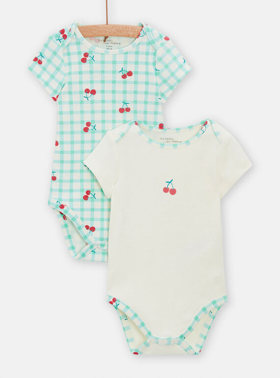 2 weiße und türkisfarbene Bodys mit langen Ärmeln für Baby-Mädchen TEFIBODCER / 24SH1366BDL001