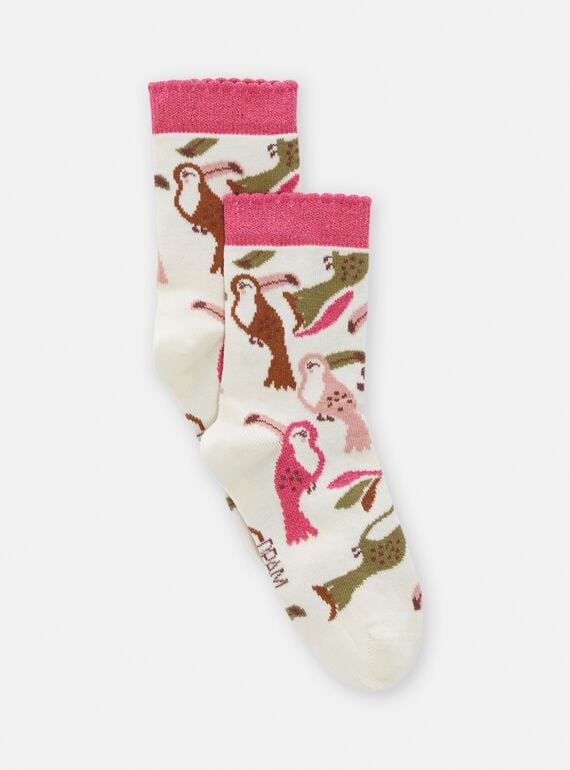 Socken in dunklem Ecru mit Tukan-Druck für Mädchen TYACRICHO / 24SI0188SOQ003