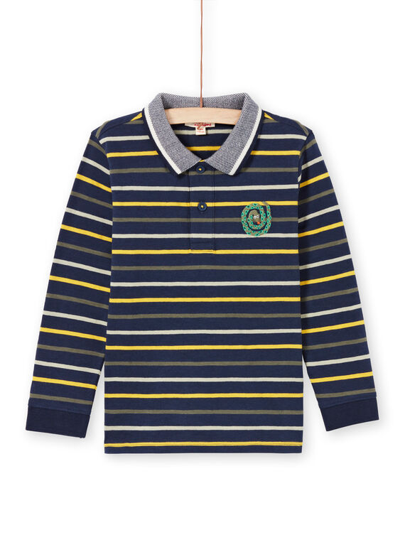 Langarm-Poloshirt für Jungen mit Streifen, nachtblau MOKAPOL / 21W902I1POL705