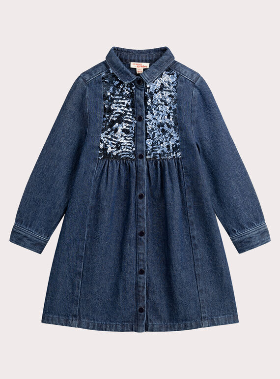Kleid in JeaN mit blauen Pailletten für Mädchen  VAKLIROB2 / 24W90141ROBP271