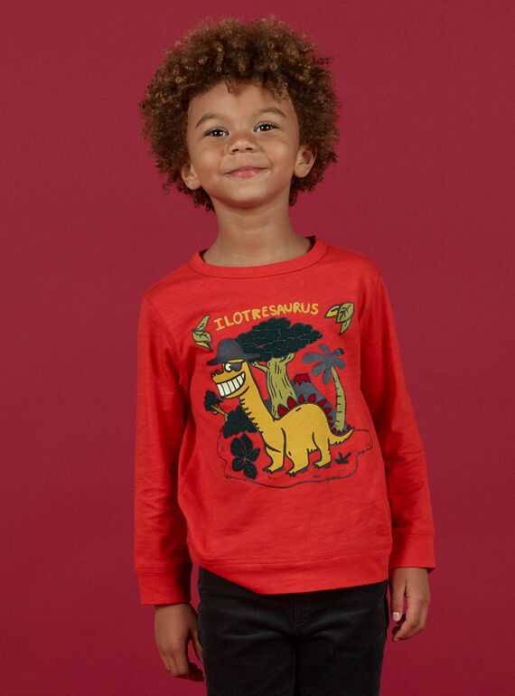 Rotes langärmeliges T-Shirt für Jungen mit Dinosaurier-Motiven MOFUNTEE2 / 21W902M3TMLF505