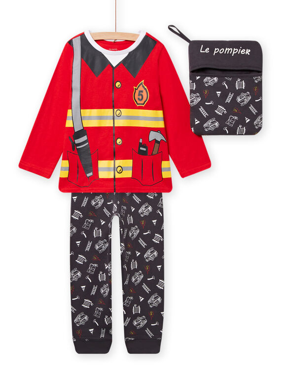 Pyjama-Set für Kind Junge mit Feuerwehrmann-Muster T-Shirt und Hose und passendem Beutel NEGOPYJMAN4 / 22SH12F3PYG505