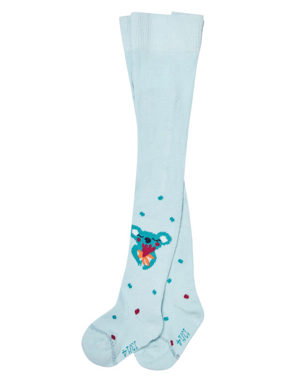 Baby-Baumwollstrumpfhose für Mädchen in Wassergrün mit Koala-Muster JYICLOCOL / 20SI0911COL219