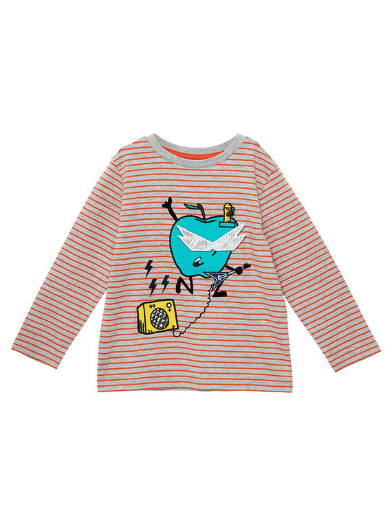 Langärmeliges T-Shirt für Jungen mit orangefarbenen und grauen Streifen JOVITEE2 / 20S902D2TML943