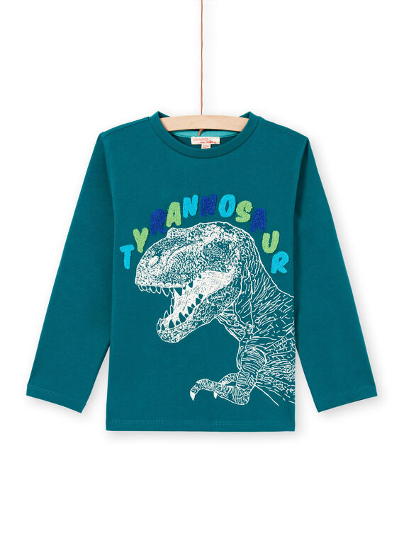 Blaues Langarm-T-Shirt mit Tyrannosaurus Design Kind Junge MOTUTEE6 / 21W902K6TML714