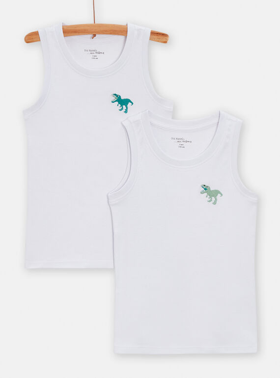 2er-Pack rohweiße Tank-Tops mit gesticktem Dinosaurier-Motiv für Jungen TEGODELDIN / 24SH1261HLI000