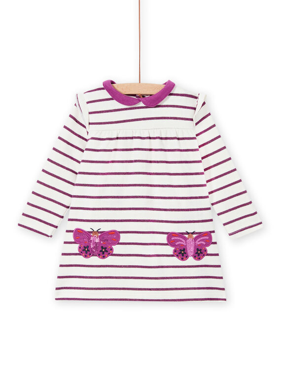 Gestreiftes Kleid für Baby Mädchen mit Schmetterlingstaschen MIPAROB2 / 21WG09H5ROB712