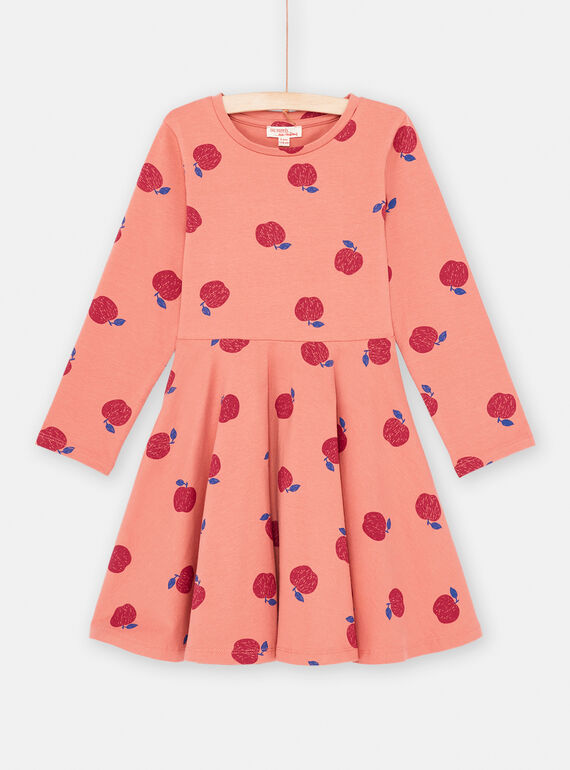 Kleid Terracotta mit Apfelmuster, Mädchen SAJOROB4 / 23W901G2ROBE415