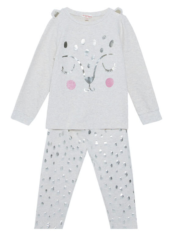 Beige chinierter Baby-Pyjama in French Terry für Mädchen JEFAPYJPAN / 20SH11C1PYJ006