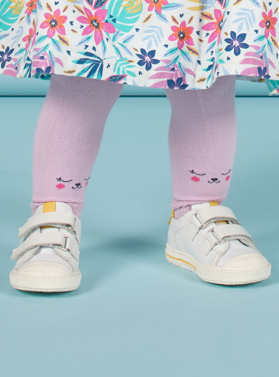 Unifarbene lavendelfarbene Strumpfhose für Baby Mädchen mit Teddymuster MYIPLACOL / 21WI09O1COL326