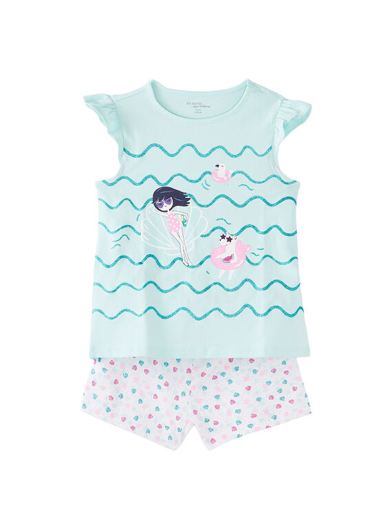 Blassblauer und weißer Kinder-Kurzpyjama für Mädchen JEFAPYJ1 / 20SH11U4PYJ219