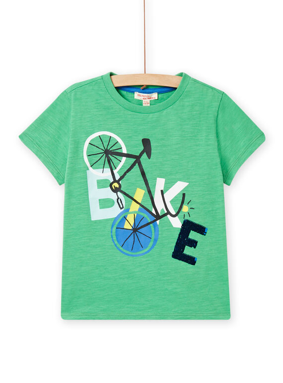 Kiwi-grünes T-Shirt mit Wendepailletten Kind Junge NOGATI1 / 22S902O2TMC617
