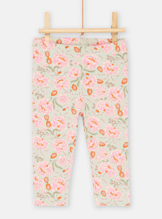 Grün-grau-rosa Leggings mit Blumenmuster für Baby-Mädchen SYIVERLEG / 23WI09J1CAL631