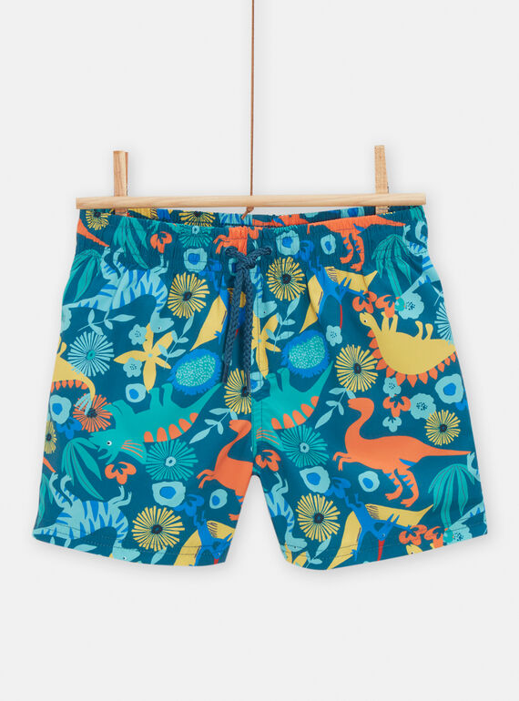 Pfauenblaue Badeshorts mit Dinosaurier-Print für Jungen TYOMERBOXMUL / 24SI02G3MAIC235