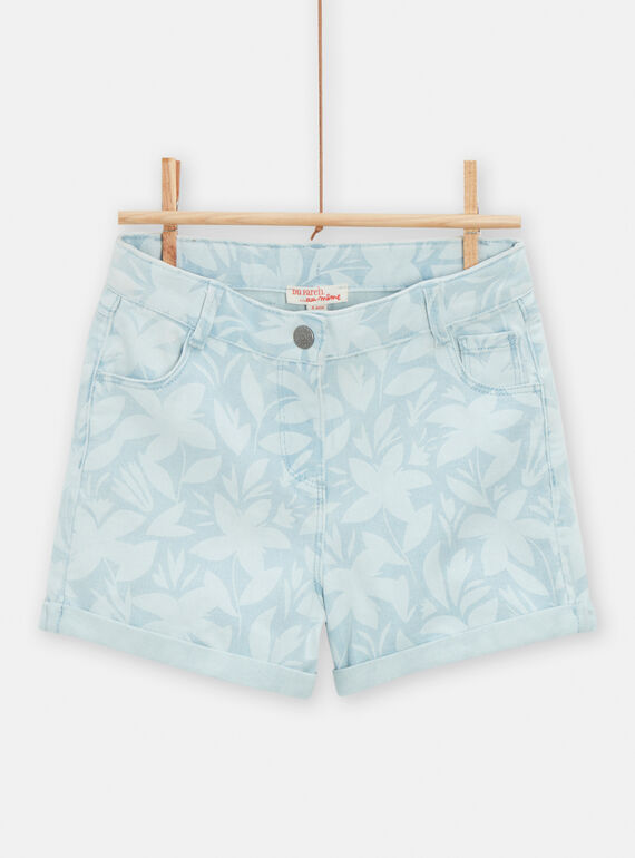 Hellblaue Jeansshorts mit verwaschenem Blumenprint für Mädchen TAJOSHORT3 / 24S901C2SHO721