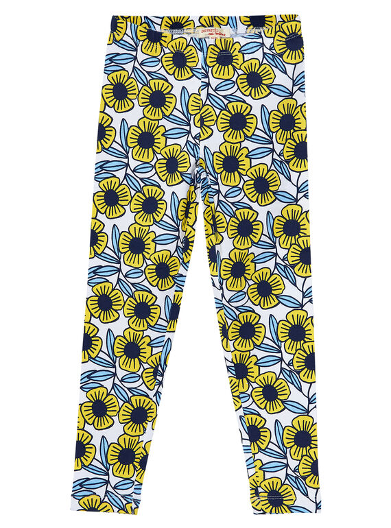 Mädchen-Leggings mit blauen und gelben Blumen JYATROLEG2 / 20SI01F2CAL001