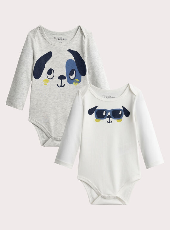 2er Set Langarm Bodys mit Hundeanimation für Baby Junge  VEGABODTET / 24WH1486BDL943