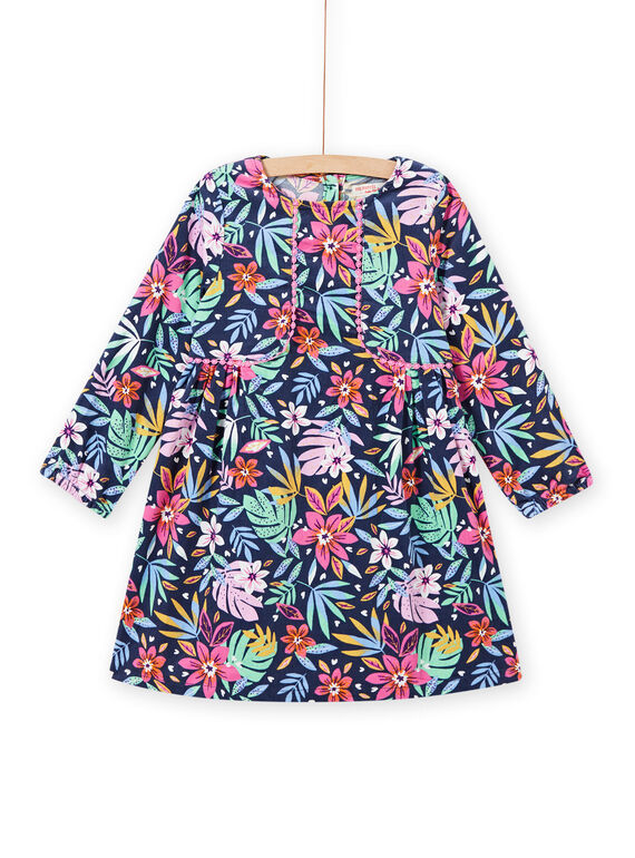 Kind Mädchen blaues Kleid mit buntem Blumendruck in Samt MAPLAROB2 / 21W901O1ROBC202