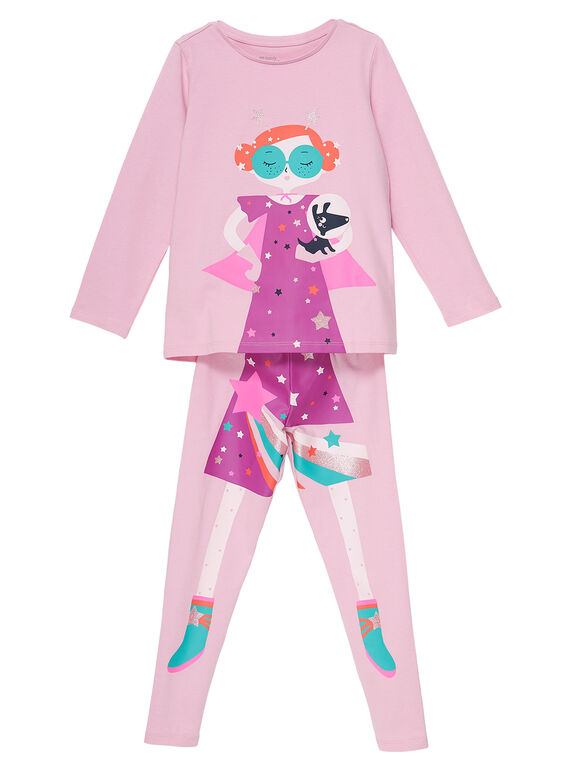 Rosafarbener Kostümierungs-Kinderpyjama für Mädchen, mit Verstautasche JEFAPYJCOS / 20SH11L3PYGD303